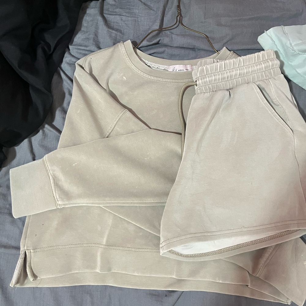 T.J.Maxx Women's Beige Sweatshirt and Shorts Set